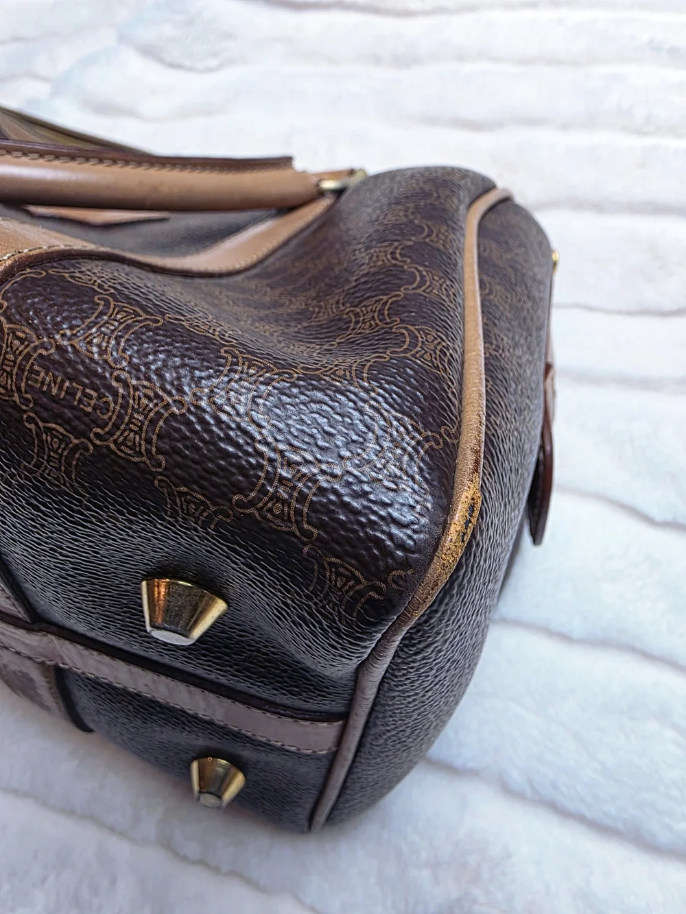 Celine Brown Macadam Canvas Satchel with Tan Leather Trim - Picture 13 of 15